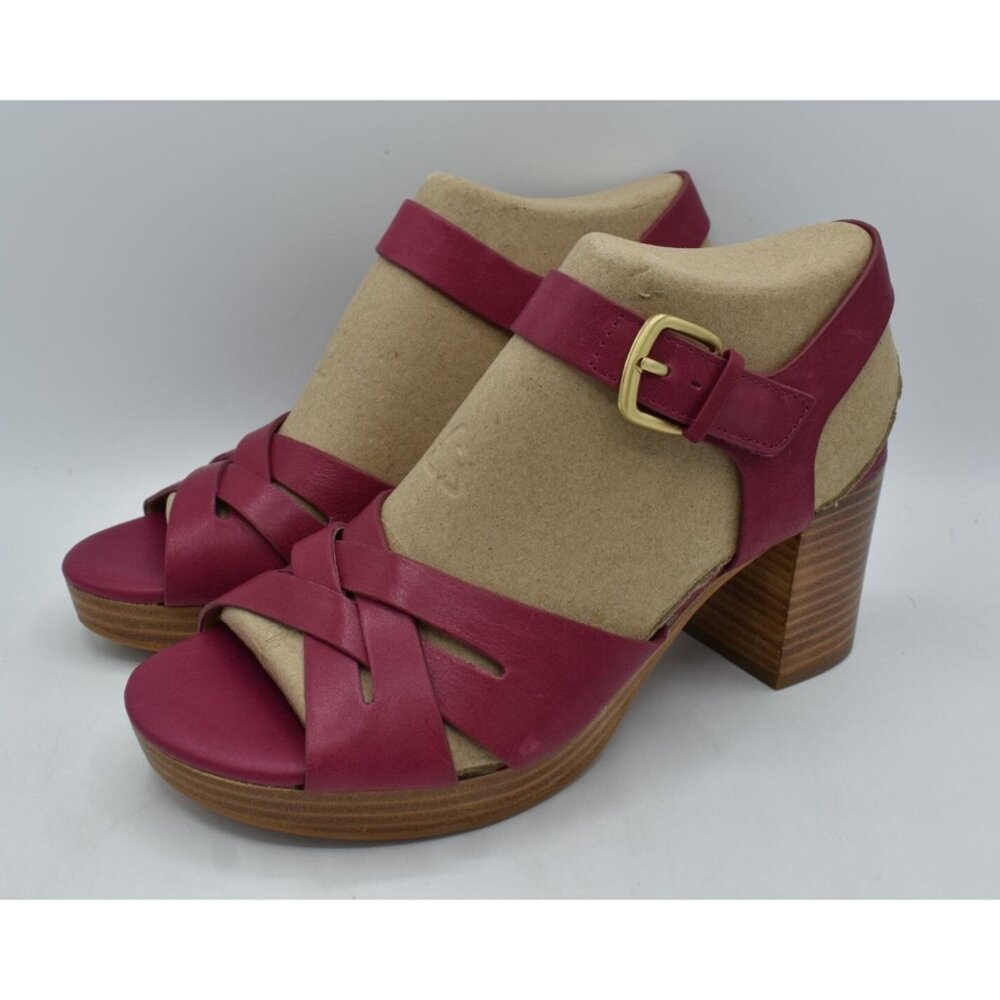 Sofft Womens Size 8.5 Lacie Raspberry Italian Leather Block Heel Sandals Shoes